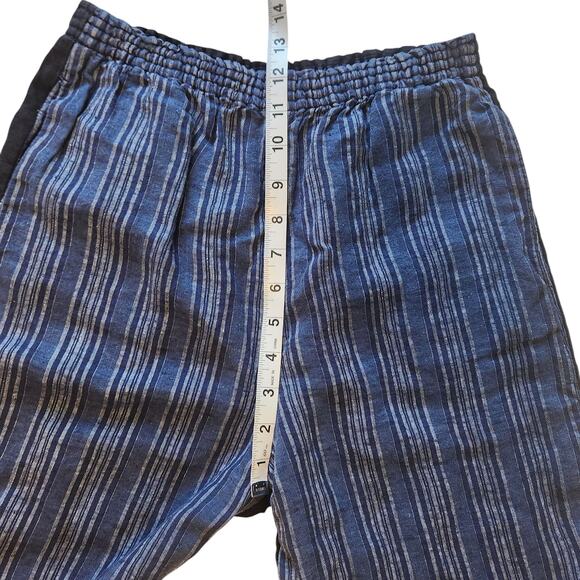 Tory Burch 100% Linen Pants Elastic Waist Striped front solid black back sz 2 - Picture 10 of 11